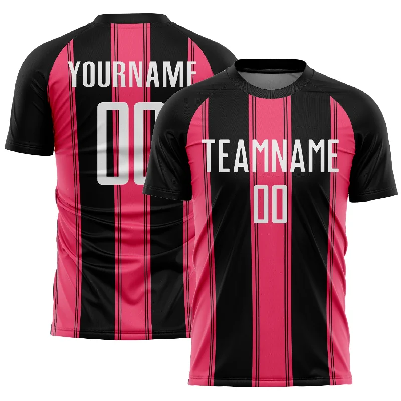 Personalized Soccer Jerseys for Players and Fans-Custom Black White-Neon Pink Line Sublimation Soccer Uniform Jersey