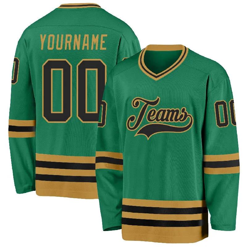 All-Inclusive Hockey Jerseys for League Play-Custom Kelly Green Black-Old Gold Hockey Jersey