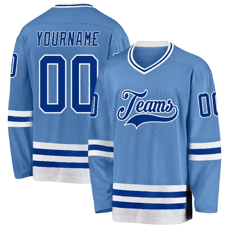 Ice Hockey Jerseys with Embossed Logos for Style-Custom Light Blue Royal-White Hockey Jersey