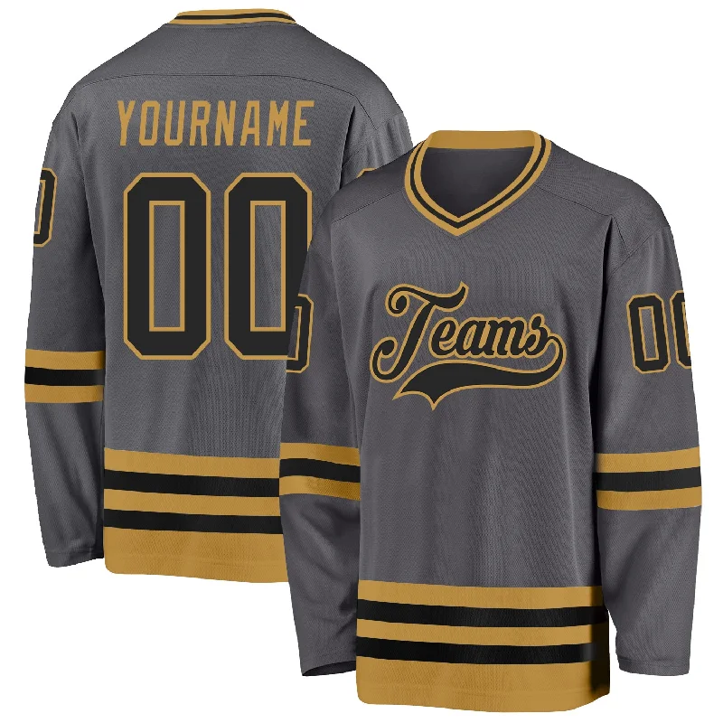 Women's Hockey Jerseys for Female Players-Custom Steel Gray Black-Old Gold Hockey Jersey