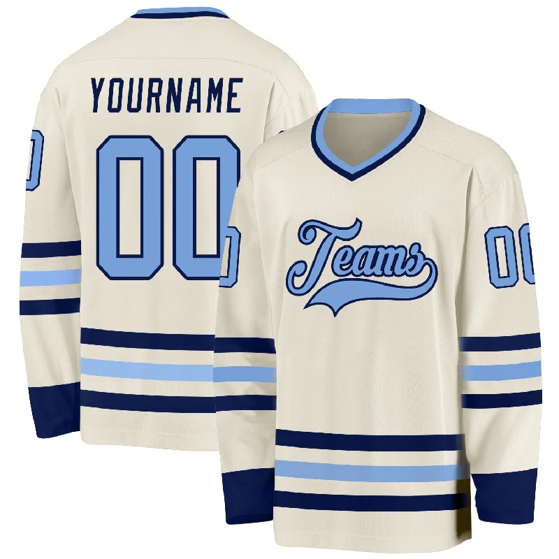 Colorful Hockey Jerseys for Youth Leagues-Custom Cream Light Blue-Navy Hockey Jersey