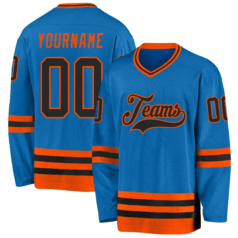 High-Durability Hockey Jerseys for Tough Play-Custom Blue Black-Orange Hockey Jersey