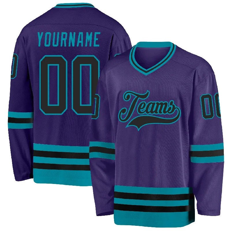 Professional Custom Hockey Jerseys for Tournament Teams-Custom Purple Black-Teal Hockey Jersey