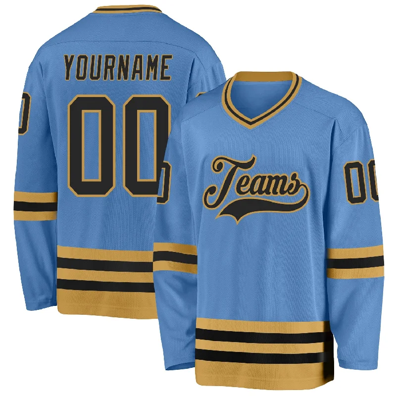 Hockey Jerseys for Collectors with Limited Editions-Custom Light Blue Black-Old Gold Hockey Jersey