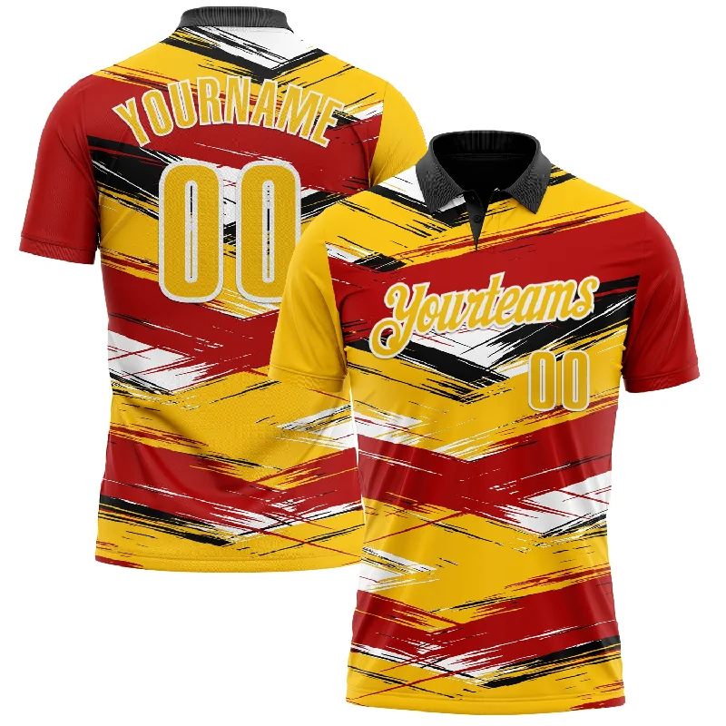 Classic Solid Golf Polo Shirts for Timeless Style-Custom Red Yellow-Black 3D Bowling Abstract Grunge Art Performance Polo Shirt