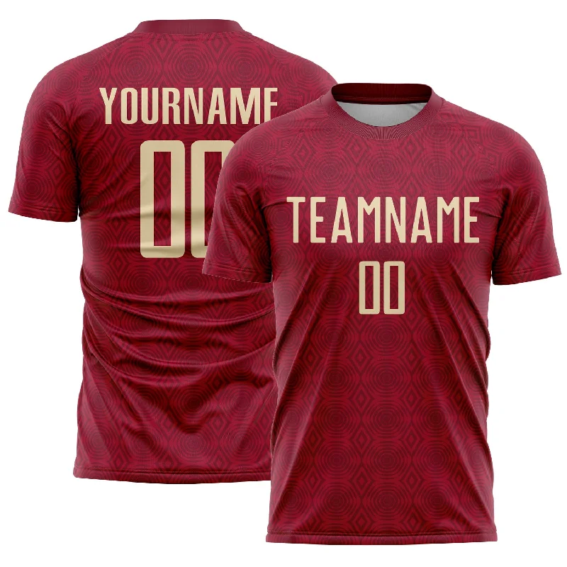 Soccer Jerseys with All-Over Stretch for Easy Movement-Custom Crimson Cream Geometric Shapes Sublimation Soccer Uniform Jersey