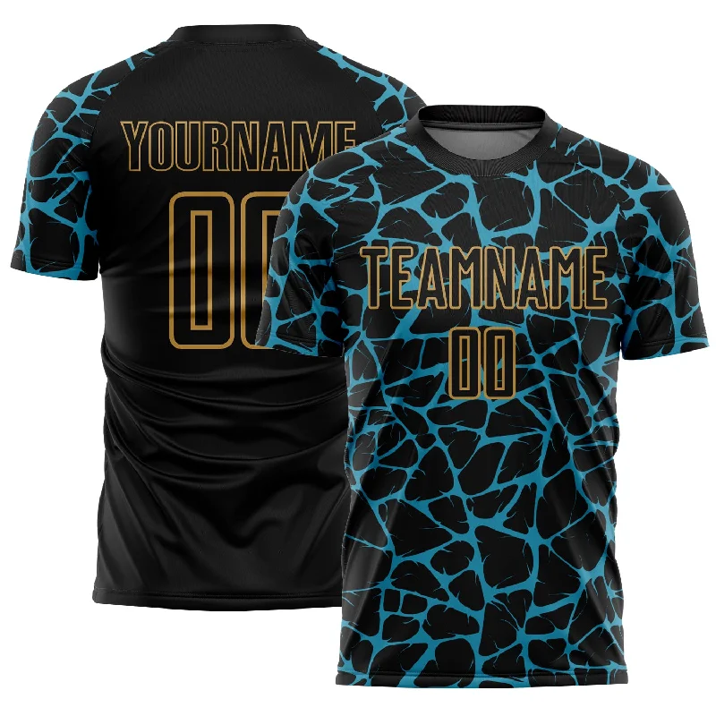 Soccer Jerseys with Soft Fabric for a Casual Look-Custom Black Panther Blue-Old Gold Abstract Network Splash Sublimation Soccer Uniform Jersey