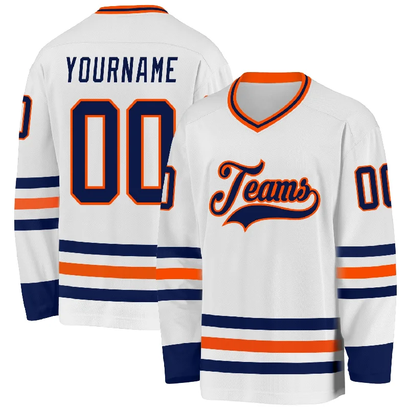 High-Tech Performance Hockey Jerseys for Competitive Play-Custom White Navy-Orange Hockey Jersey