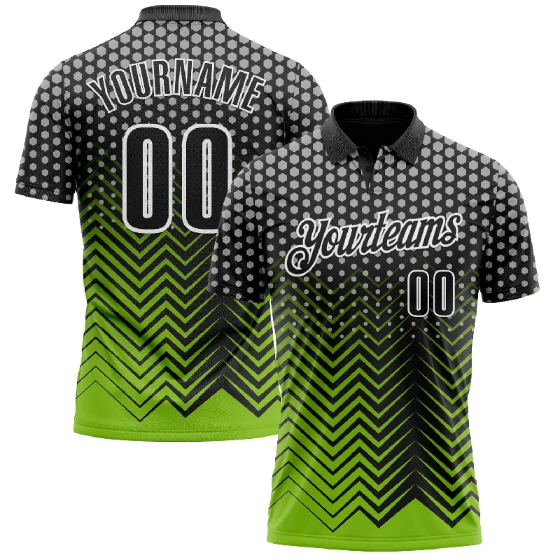 Women’s Golf Polo Shirts with Slim-Fit and Chic Appeal-Custom Black Neon Green-Gray 3D Bowling Geometric Shape Performance Polo Shirt