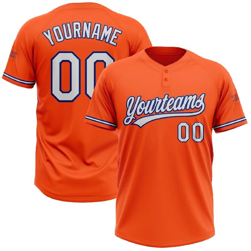 Softball Jerseys with Contrast Trim for Stylish Look-Custom Orange White-Royal Two-Button Unisex Softball Jersey