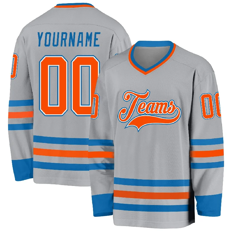 Lightweight Hockey Jerseys for Speed on Ice-Custom Gray Orange-Blue Hockey Jersey