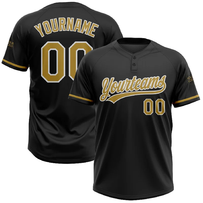 Premium Softball Jerseys for Competitive Play-Custom Black Old Gold-White Two-Button Unisex Softball Jersey