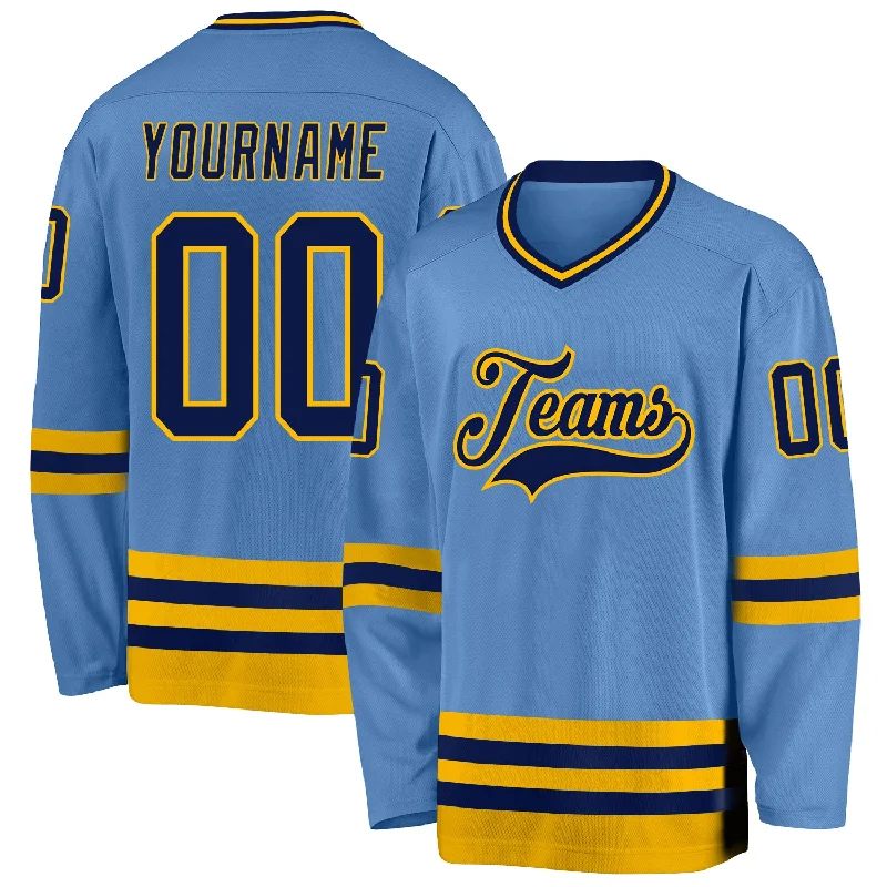 Soft Touch Hockey Jerseys for Maximum Comfort-Custom Light Blue Navy-Gold Hockey Jersey