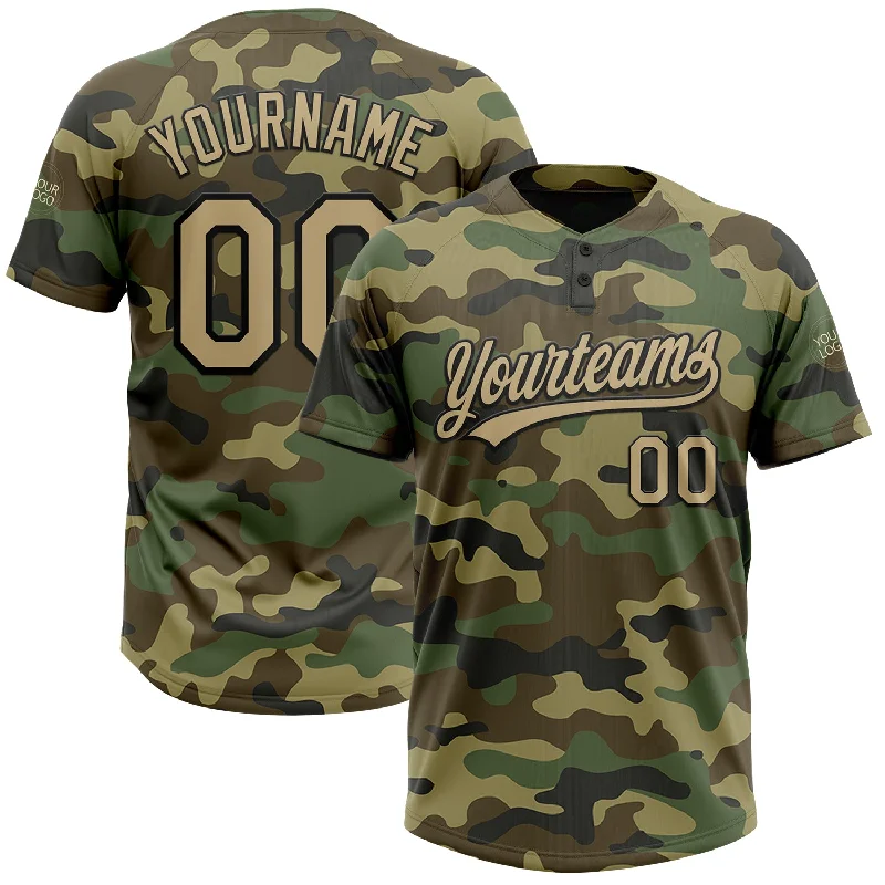 Stretchable Softball Jerseys for Active Movement-Custom Camo Vegas Gold-Black Salute To Service Two-Button Unisex Softball Jersey