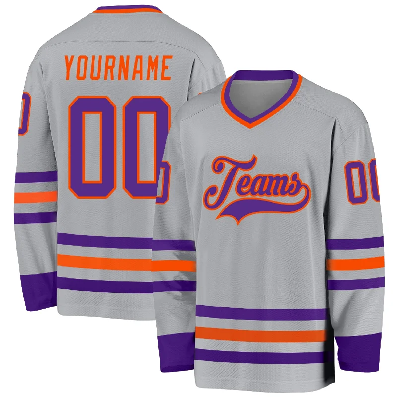 Performance-Focused Hockey Jerseys for Training-Custom Gray Purple-Orange Hockey Jersey