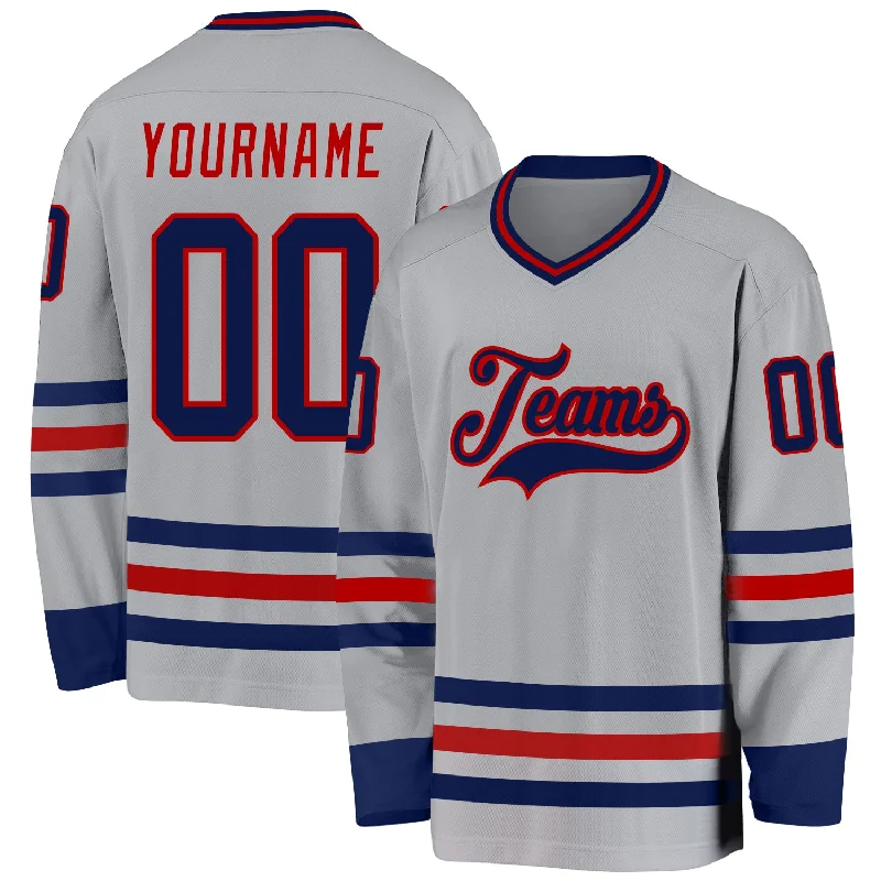 Premium Fit Hockey Jerseys for Comfort and Style-Custom Gray Navy-Red Hockey Jersey