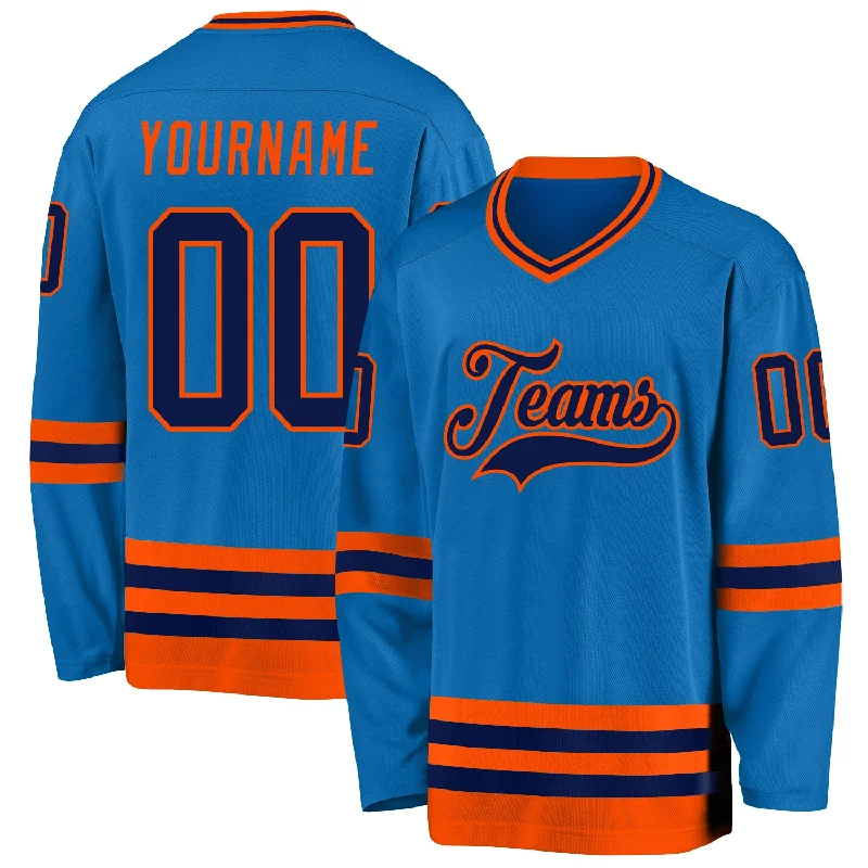 Retro Hockey Jerseys for Classic Fans-Custom Blue Navy-Orange Hockey Jersey