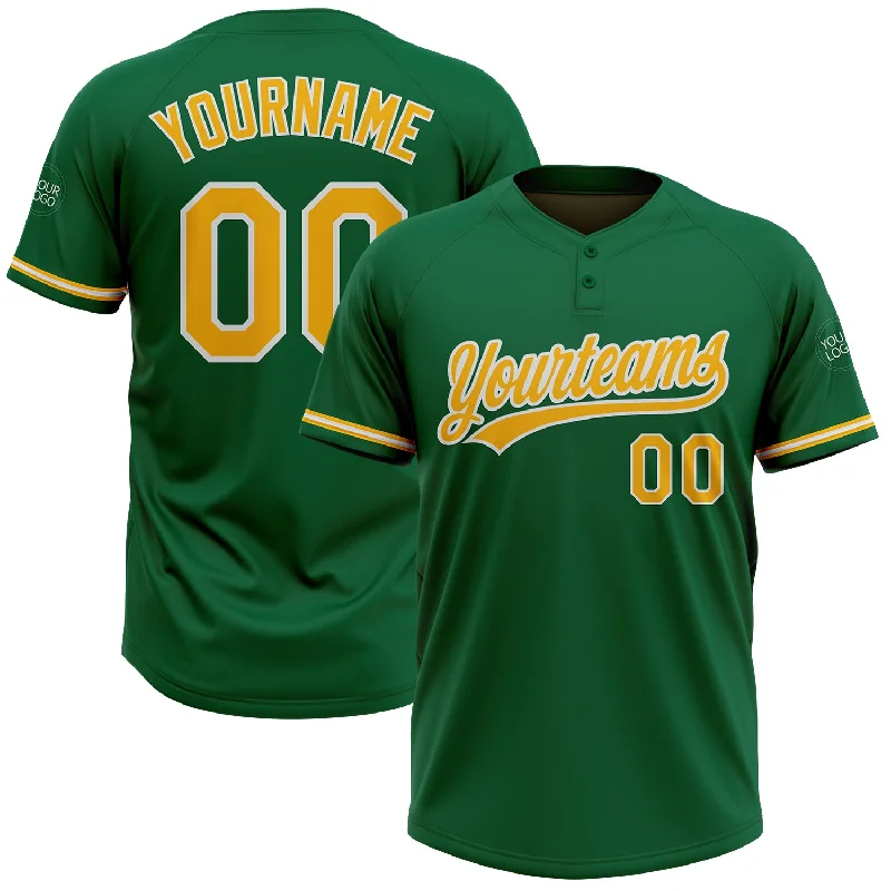 Softball Jerseys with Reinforced Stitching for Durability-Custom Kelly Green Gold-White Two-Button Unisex Softball Jersey