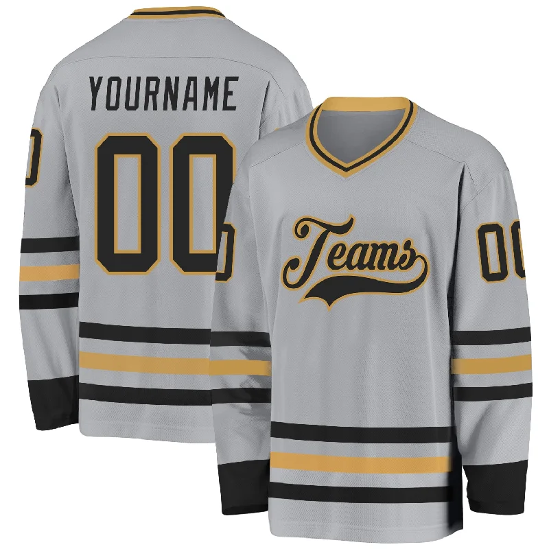 Lightweight Training Hockey Jerseys for Practice-Custom Gray Black-Old Gold Hockey Jersey