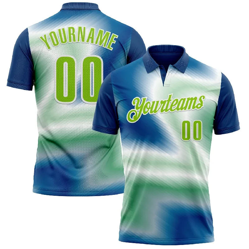 Breathable Golf Polo Shirts for Comfortable Play-Custom Shadow Blue Neon Green-White 3D Bowling Line Performance Polo Shirt