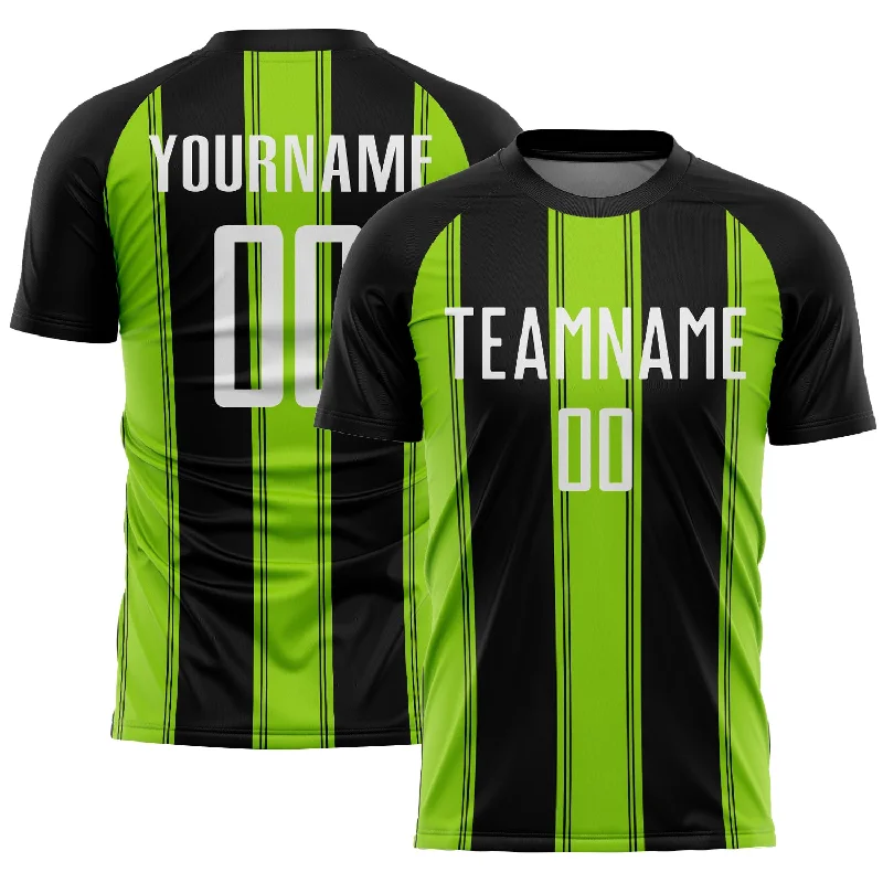 Soccer Jerseys with Comfortable, Moisture-Wicking Lining-Custom Black White-Neon Green Line Sublimation Soccer Uniform Jersey