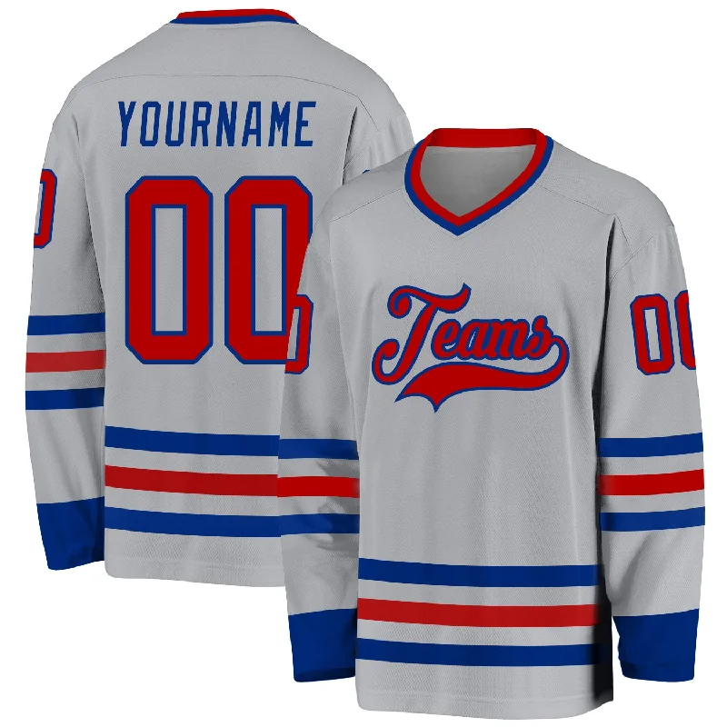 Custom Hockey Jerseys with Your Own Design-Custom Gray Red-Royal Hockey Jersey