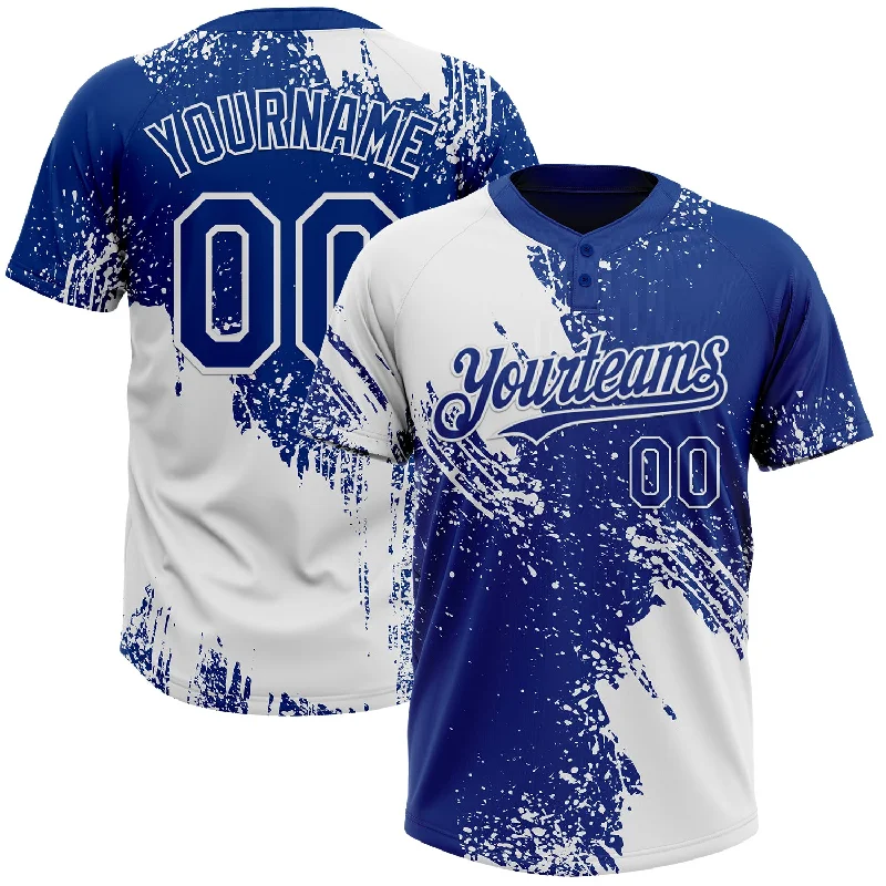 Personalized Softball Jerseys with Player Names-Custom White Royal 3D Pattern Abstract Brush Stroke Two-Button Unisex Softball Jersey