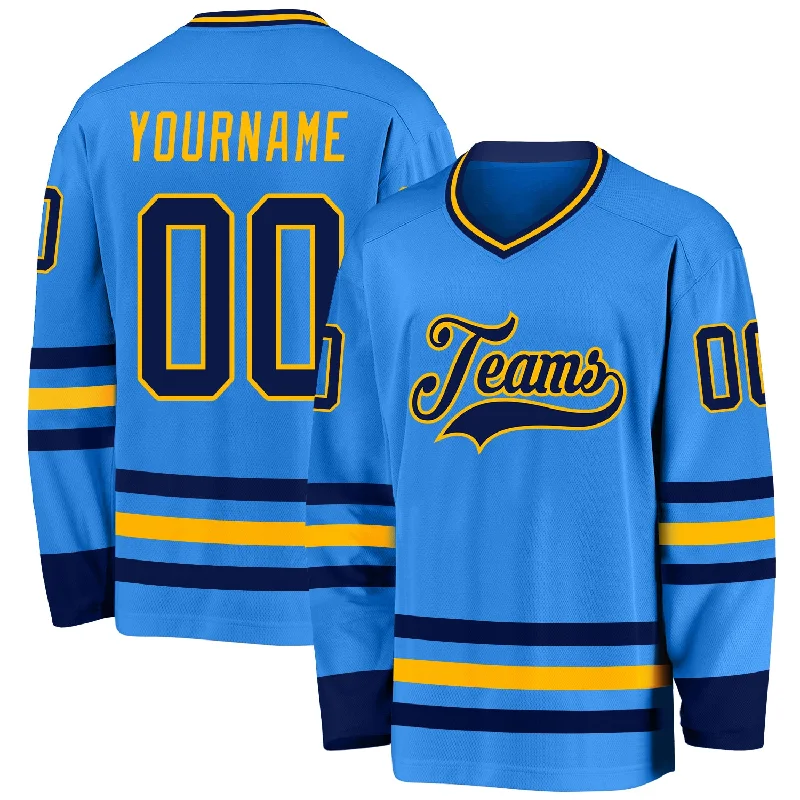 Vintage Hockey Jerseys for Retro Style-Custom Powder Blue Navy-Gold Hockey Jersey