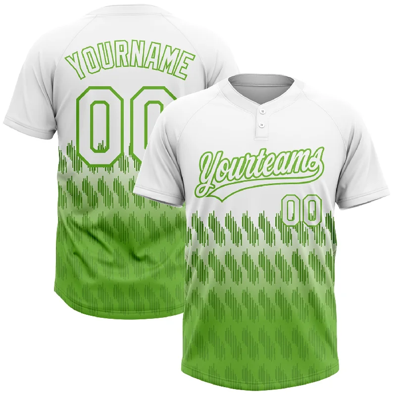 Classic Fit Softball Jerseys for Comfort and Style-Custom White Neon Green 3D Pattern Lines Two-Button Unisex Softball Jersey