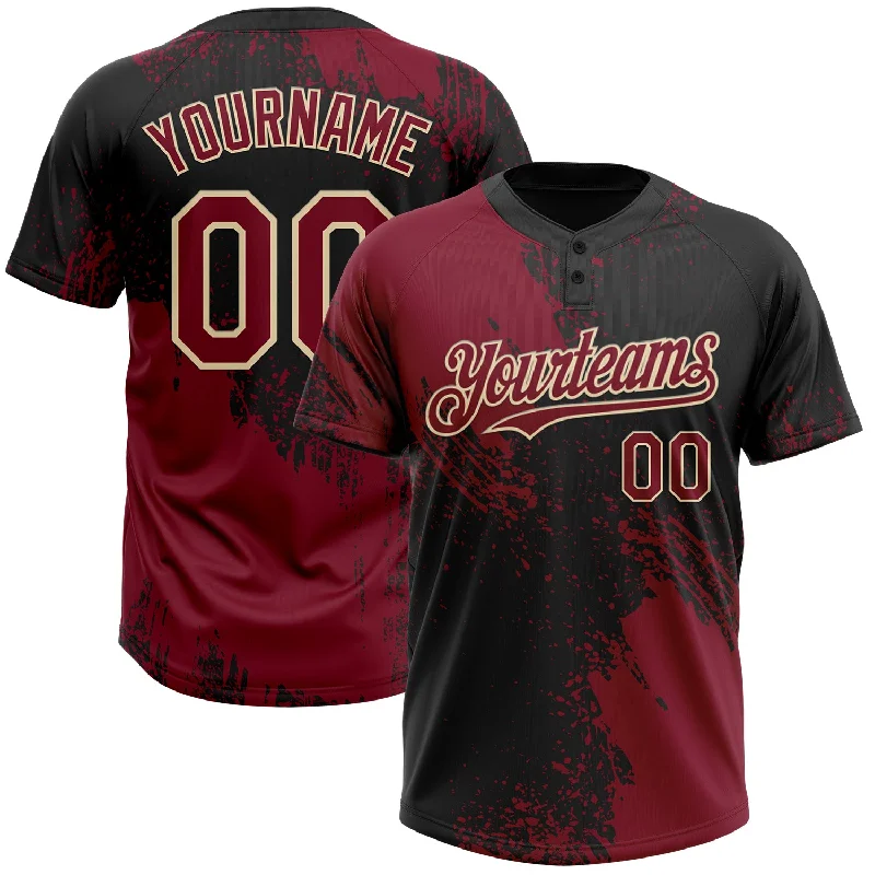 Softball Jerseys for Young Teams with Fun Colors-Custom Crimson Black-Cream 3D Pattern Abstract Brush Stroke Two-Button Unisex Softball Jersey