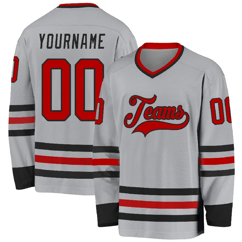 High-Quality Cotton Hockey Jerseys for Comfort-Custom Gray Red-Black Hockey Jersey