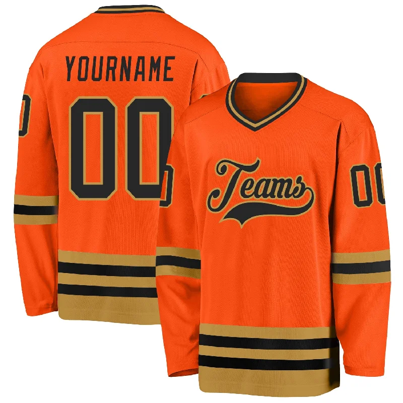 Custom Hockey Jerseys with Player Names-Custom Orange Black-Old Gold Hockey Jersey