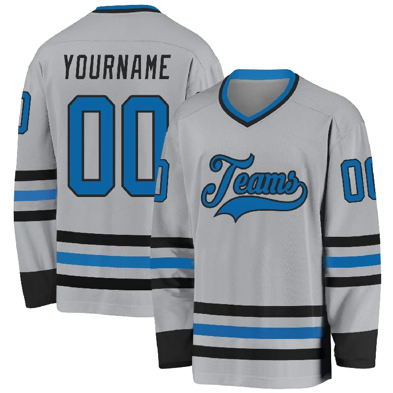 Sublimated Custom Hockey Jerseys for Bold Colors-Custom Gray Blue-Black Hockey Jersey