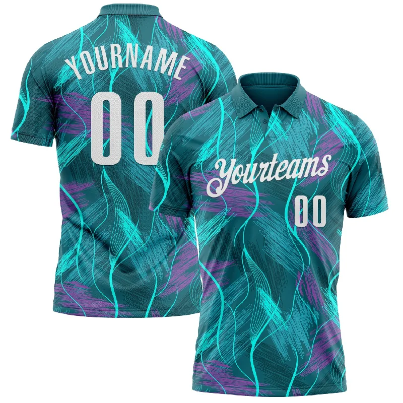 Women’s Golf Polo Shirts with Sleek Design-Custom Teal Medium Purple-White 3D Bowling Line Performance Polo Shirt