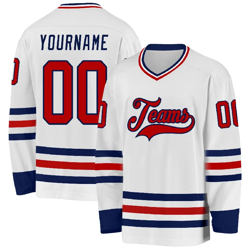 Team Hockey Jerseys for Group Sports-Custom White Red-Navy Hockey Jersey