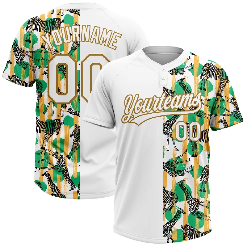 Custom Softball Jerseys for Charity Events-Custom White Old Gold 3D Pattern Zebras And Giraffes Two-Button Unisex Softball Jersey