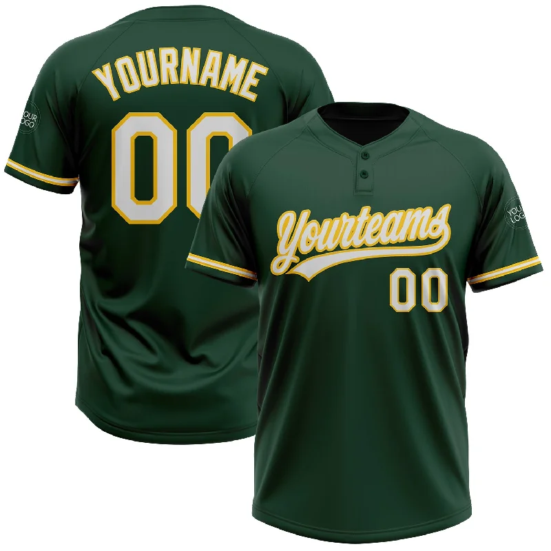 Comfortable Softball Jerseys for All-Day Wear-Custom Green White-Yellow Two-Button Unisex Softball Jersey