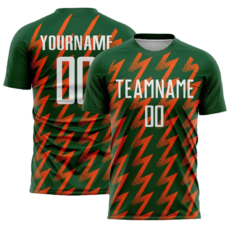 Soccer Jerseys with Extra Breathability for Hot Weather Play-Custom Green White-Orange Zigzag Shape Sublimation Soccer Uniform Jersey