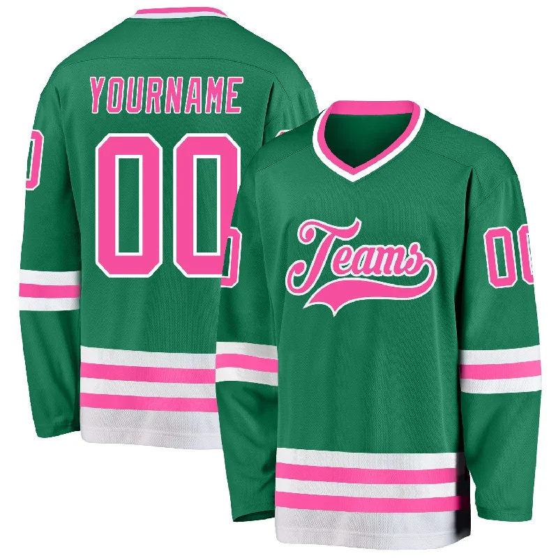 Affordable Team Hockey Jerseys for Budget Teams-Custom Kelly Green Pink-White Hockey Jersey