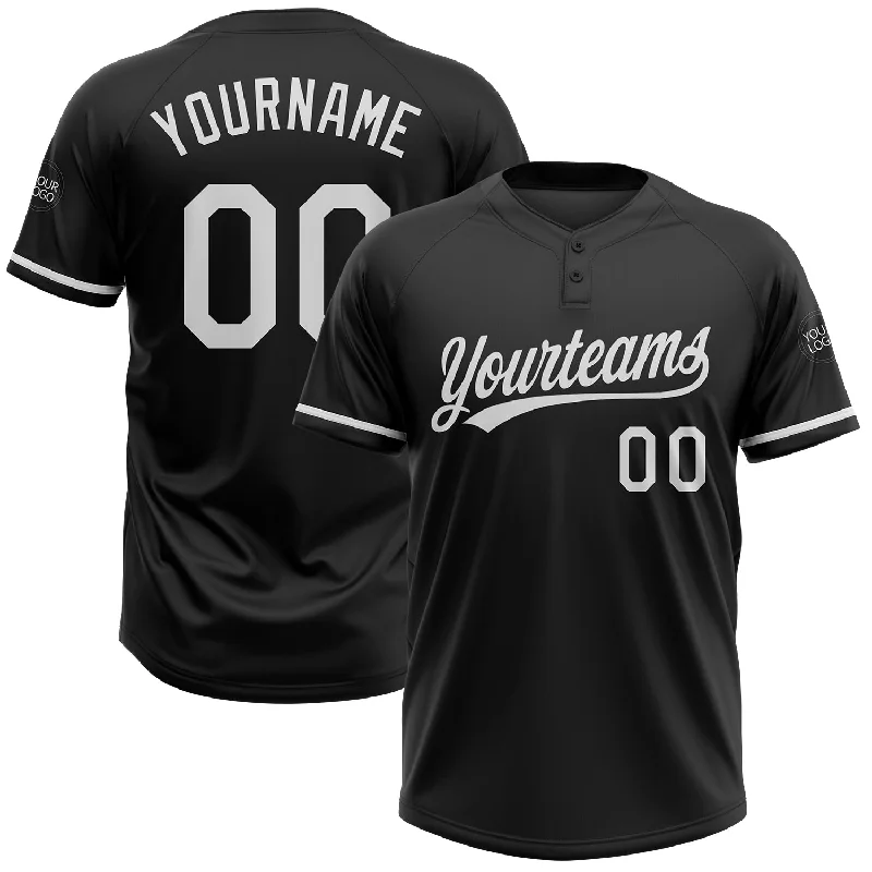 Softball Jerseys with Soft Touch Fabric for Smooth Feel-Custom Black White Two-Button Unisex Softball Jersey