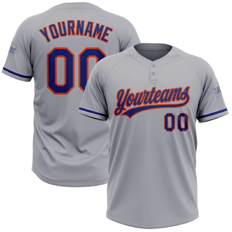 Classic Softball Jerseys for Recreational Players-Custom Gray Royal-Orange Two-Button Unisex Softball Jersey