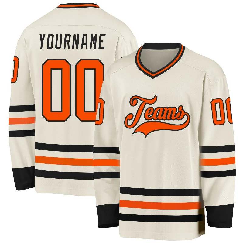 Pro-Style Hockey Jerseys for Fans and Teams-Custom Cream Orange-Black Hockey Jersey