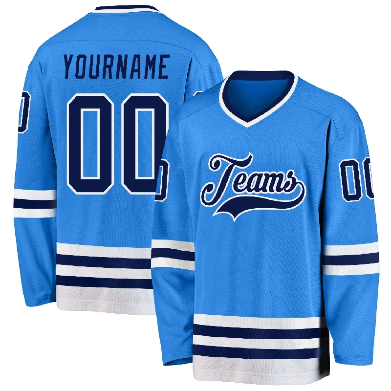 Comfortable Hockey Jerseys for Long-Term Wear-Custom Powder Blue Navy-White Hockey Jersey