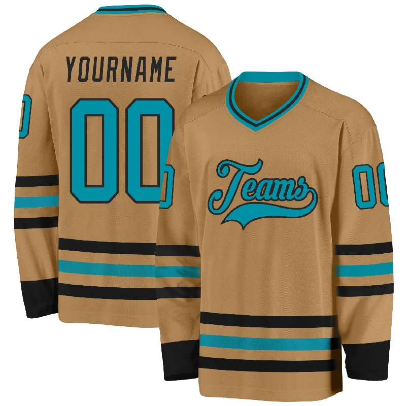 High-Durability Ice Hockey Jerseys for Intense Contact-Custom Old Gold Teal-Black Hockey Jersey