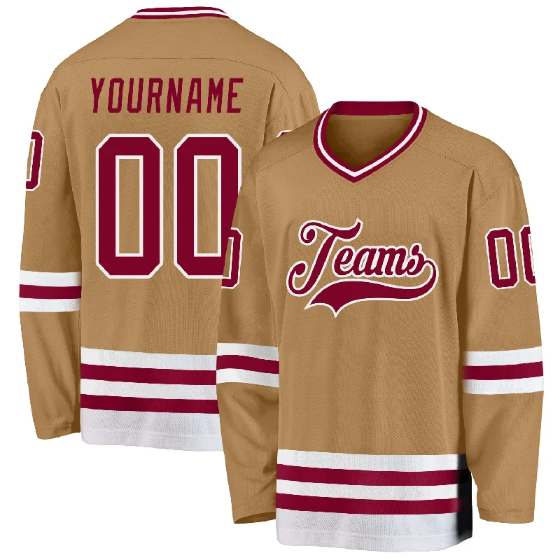 Padded Hockey Jerseys for Extra Protection-Custom Old Gold Maroon-White Hockey Jersey