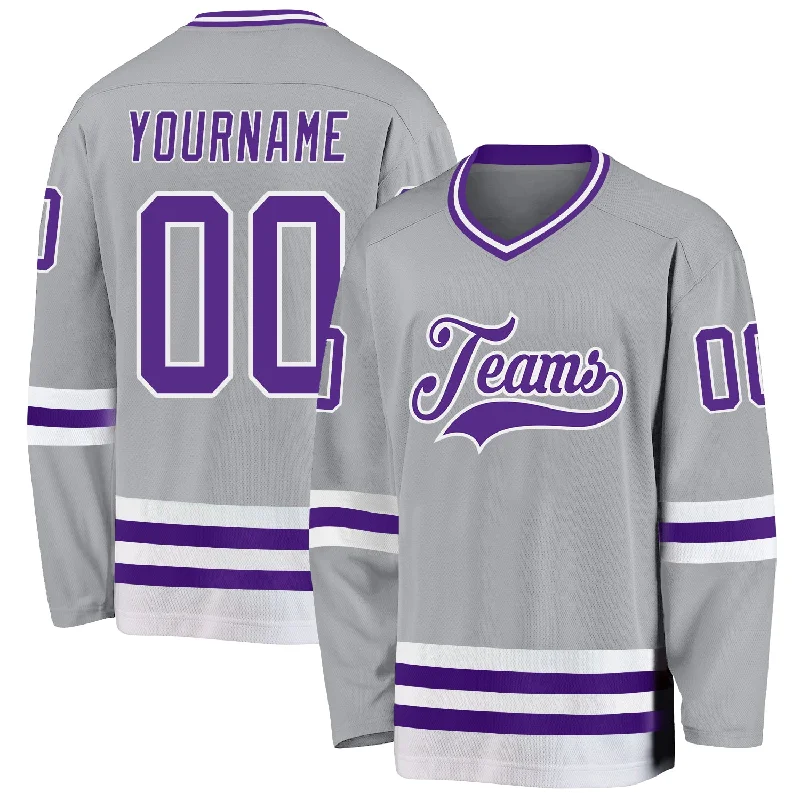 Elite Hockey Jerseys with High-Tech Fabrics-Custom Gray Purple-White Hockey Jersey