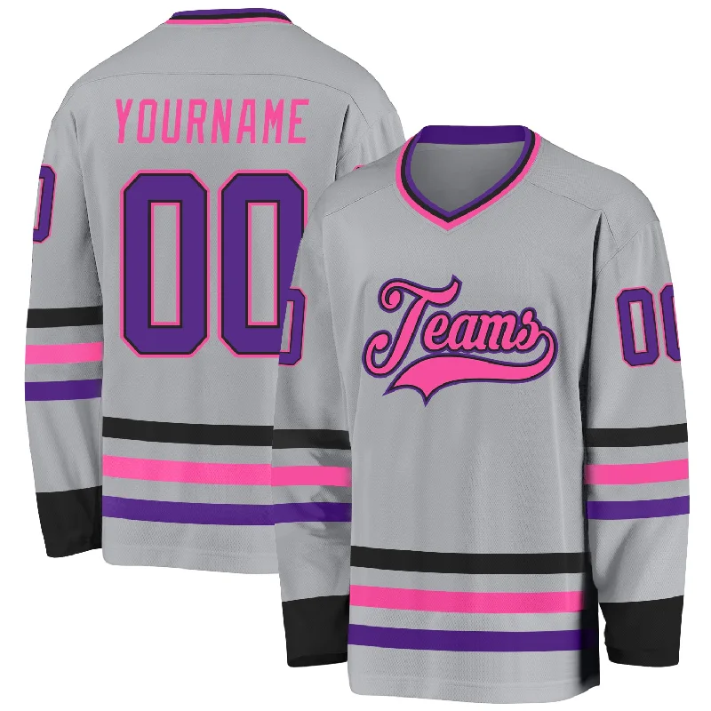 Heavyweight Hockey Jerseys for Winter Games-Custom Gray Purple Black-Pink Hockey Jersey