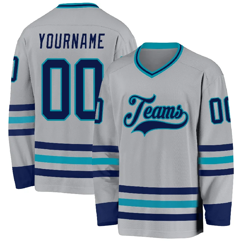 Home and Away Hockey Jerseys for Teams-Custom Gray Navy-Teal Hockey Jersey