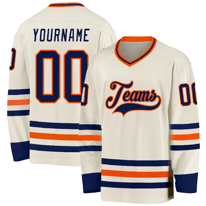 Elite Hockey Jerseys with High-Tech Fabrics-Custom Cream Navy-Orange Hockey Jersey