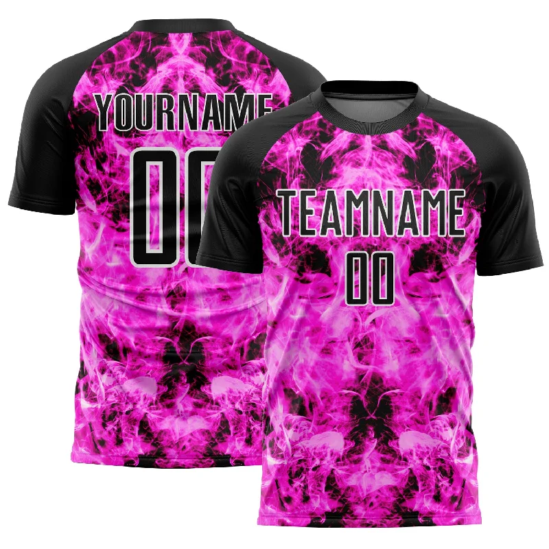 Soccer Jerseys with Soft Lining for Comfort During Play-Custom Black Pink-White Flame Sublimation Soccer Uniform Jersey